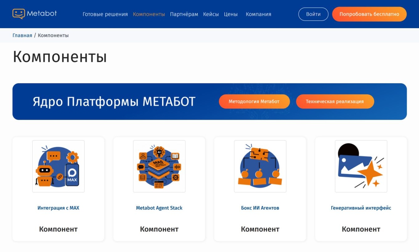 Каталог компонентов платформы Metabot